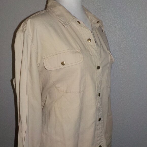 MIDNIGHT SKY WOMENS SIZE X-LARGE KHAKI TAN SNAP FRONT LONG SLEEVE DENIM SHIRT - Picture 3 of 8